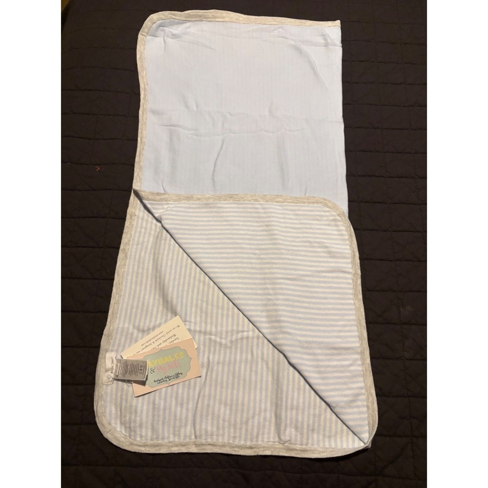 Angel Dear Baby Blanket Blue Stripe Trim 29x29 Swaddle Blanket